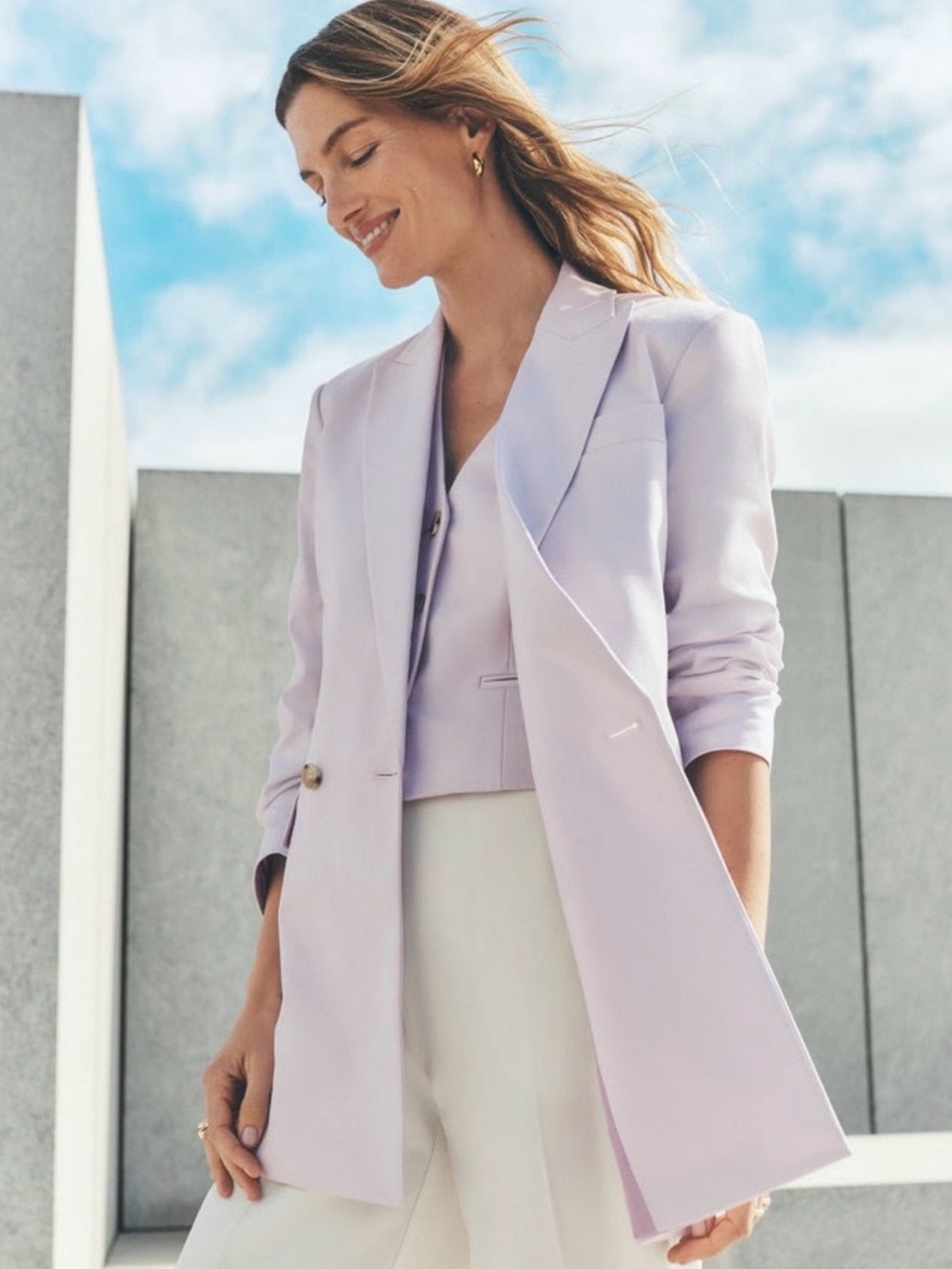 Ann Taylor Lilac Single Button Longline Blazer